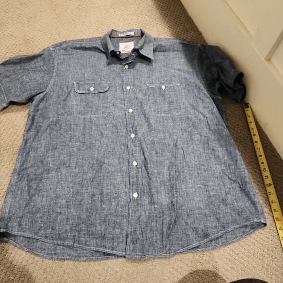 NEW Orvis Shirt Mens XXL Blue Chambray Hemp Organic Cotton Button Up Outdoor - Picture 1 of 9